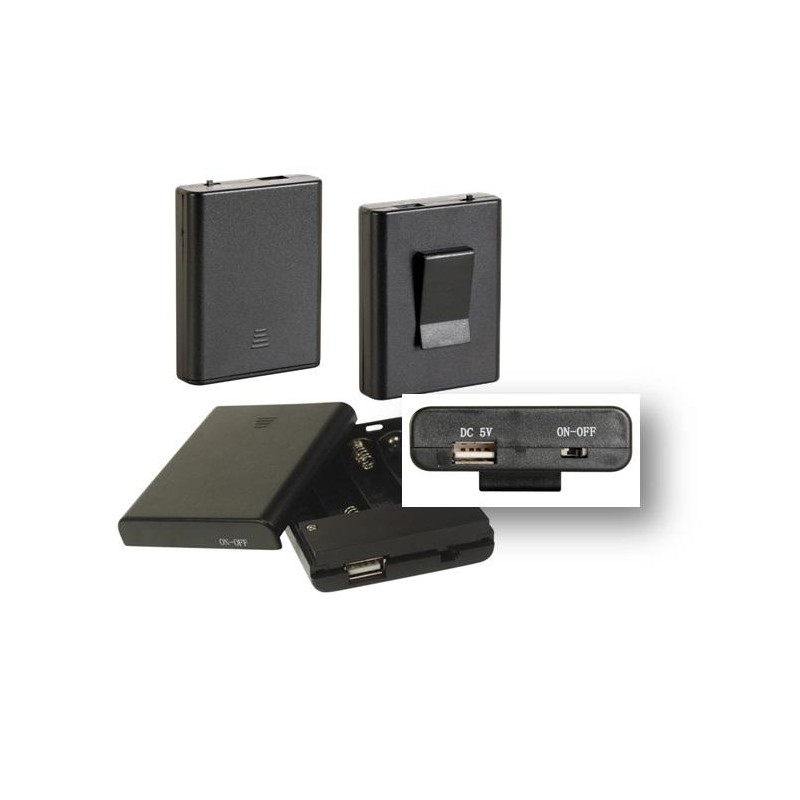 Portapilas para 4 x pila AA (con conector USB) + interruptor