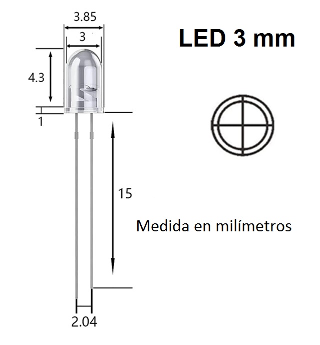 Diodo LED de 3 mm MEDIDAS
