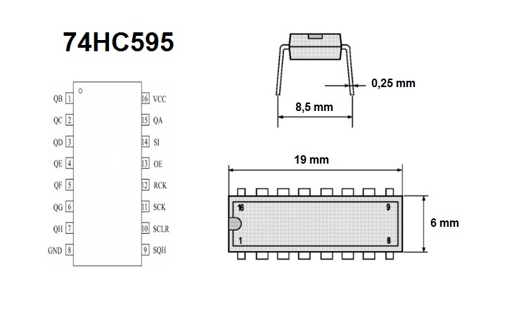 Circuito integrado 74HC595 DIP16